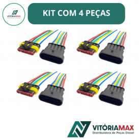 Kit 4 Conector Chicote Lanterna Led Lateral Carreta 5 Vias